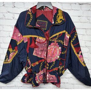 East West Vintage 80’s Red Blue Horse Chain Windbreaker Jacket Full Zip Sz L